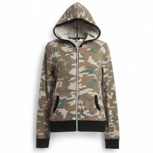 Heart Hips Camo Zip Up Hoodie Jacket Sweater L Camouflage Casual Ribbed